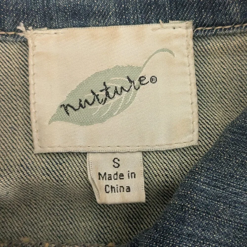 NURTURE Blue Denim Embroidered Jean Jacket w Metal Buttons; Size S